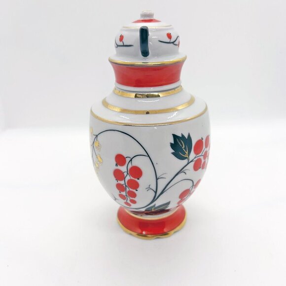 Vintage USSR Lomonosov porcelain hand painted Tea Caddy Jar Red Currant - Picture 3 of 9
